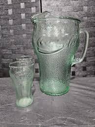 Vintage Coca Cola Coke Pitcher ~ Green Glass Dimpled ...