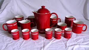 Nescafe 15pc Set Coffee Pot Milk Jug Sugar Bowl 6 Mugs 6 Eggcups Egg Cup Retro | #1778407051