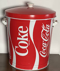Vintage Coca Cola Metal Trash Can W Lid 19” x 15” Very Rare ...