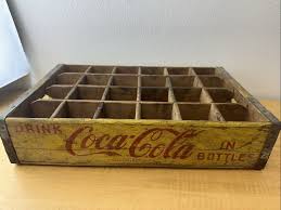 Old drink Coca-Cola wooden case Box yellow and red coke soda ...