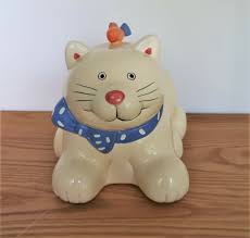 Coco Dowley ceramic Cat with Goldfish Handle Cookie Jar 8 ...