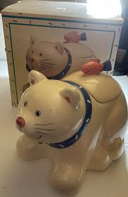 Vintage Coco Dowley Smiling White Cat with Blue Bow ...