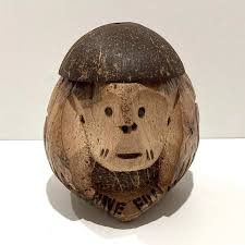 Hawaiian Coconut Carved Monkey Bank - Perfect Luau Decor