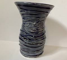 Purple Blue Pottery Wide Mouth Vase Heavily Textured ...