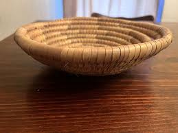 Shallow Sweetgrass Basket Bowl Single Handle Primitive ...