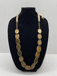 Necklace NATURAL WOOD OVAL DISCS WOMEN ...