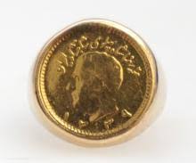 Sold at Auction: 18KT GOLD MOHAMMAD REZA SHAH PAHLAVI .900 GOLD COIN RING SZ 7.5