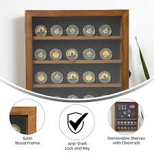 Merrick Lane Wooden Medals Display Case With Removable Shelves