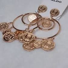Aldo | Jewelry | Hoop Coin Pierce Earrings Gold Tone Aldo ...
