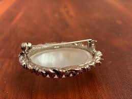 Vintage Oval Silver Tone Acrylic Resin Mother of Pearl ...