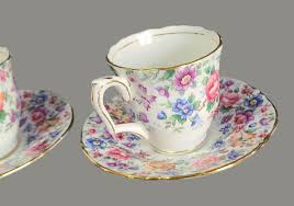 Vintage Crown Staffordshire Fine Bone China Floral Springtime Coffee Cups & Saucers Set- 4 Pieces | Chairish