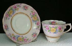 Colclough PINK BAND YELLOW BLUE FLORAL #CLC95 China TEA CUP & SAUCER EUC | eBay