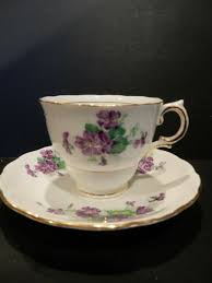 COLCLOUGH VINTAGE CHINA TEA CUP & SAUCER with PURPLE VIOLETS ...