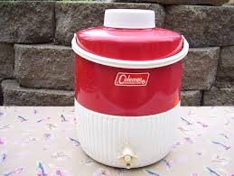 1986 COLEMAN Two Gallon Water Picnic Jug Red Metal W/ White ...