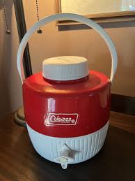 Vintage Coleman Red And White Metal Water Jug with Plastic ...