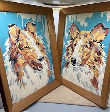 MCM Hand-painted Paint by Number Framed, Collie Dogs Set of Two - Etsy