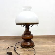 Large (H=57 Cm) Table Lamp With White Milky Glass Shade and Massive Wooden Base Vintage Germany 1970s - Etsy UK