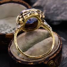 Art Deco Lab Grown Sapphire & Enamel Ring 14K Two Tone ...