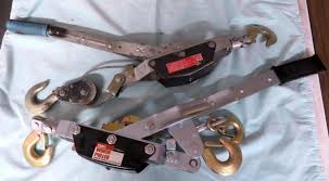 Lot - 2 Cable Winch Puller &1 Double Ball Hitch & Gloves