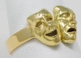 18 kt Yellow Gold Comedy / Tragedy Thespian Masks Motif Ring ...