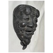 Antique 19th century solid bronze Japanese Meiji signed Noh mask wall . For Sale at Ruby Lane