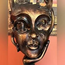 Art | Cold Cast Bronze Women Face Mask Head Sculpture Abstract Lady Statue | Poshmark