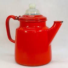 Vintage Enamelware Coffee Pot Candy-Apple Red Frosted-Glass ...