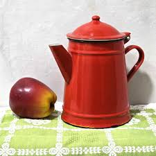 Vintage Red Enamel Coffee Pot Mid Century European ...