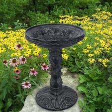 MPG 26.5 in. H Cast Stone Fiberglass Rose Aged Charcoal Finish Birdbath PF7649AC - The Home Depot