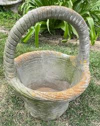 Vintage Concrete Basket Shaped Planter | Chairish