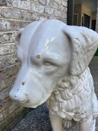 19th Century Large White Ceramic Dog | Chairish