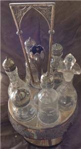 Vintage Silver Plate Condiment Caddy with Etched Glass ...