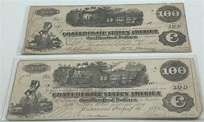 Lot Of 2 T40 1862 $100 Confederate States Notes