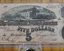 1864 Confederate States of America 5 Dollar Bill - Civil War ...