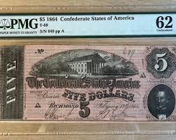 Low Serial Number, 1864 Confederate States: 5 Dollars, PMG ...