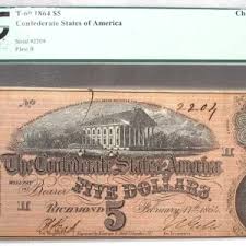 1864 $5 Confederate Civil War Banknote T-69 PCGS AU55 PC710 ...