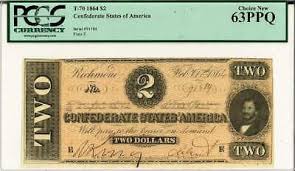 1864 $2 Confederate States of America T-70 PCGS Choice ...