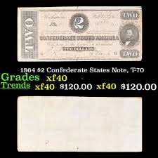 1864 $2 Confederate States Note, T 70 Grades Xf