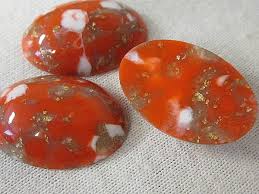 12pc VINTAGE ACRYLIC CORAL MATRIX 25x18mm BIG OVAL FLAT ...