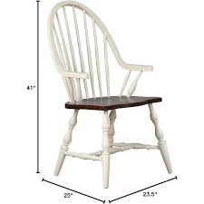 Sunset Trading 41 x 23.5 x 25 in. Andrews Windsor Dining Chair with Arms - Antique White & Chestnut Brown - Walmart.com