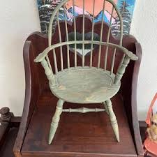 Antique Reproduction Green Windsor Doll Chair, Continuous Arm, Gerald J. Headley, Williamsburg, VA - Etsy