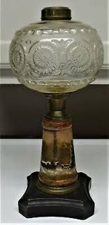 Antique Composite Oil Lamp, Scenic Stoneware Stem, Iron Base (#8) | eBay