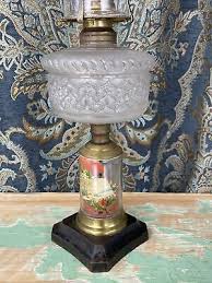 Antique Vtg Sandwich Glass Oil Lamp Victorian Art Deco Winter Scene Red Kerosene | eBay