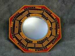 8 inch wood octagon Feng Shui mirror w/ metallic reflector ...
