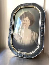 Giant antique v silver & blue colored picture frame hand ...