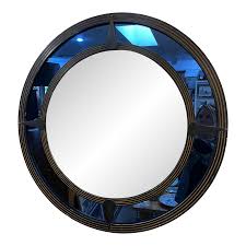 Art Deco Round Convex Cobalt Blue Glass Mirror | Chairish