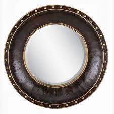 Industrial Leather Mirror with Brass Studs - AptDeco