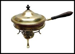 Vintage Brass, Copper and Enamel Chafing Dish Pan with Brass ...