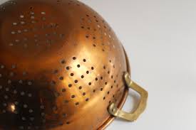 french country style copper plated stainless strainer, large colander bowl w/ sturdy handle