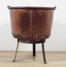 Large Hammered Copper Cauldron On Iron Stand